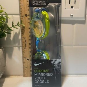 Nike Chrome Mirrored Youth Goggle with Blue and Green Accents Brand New